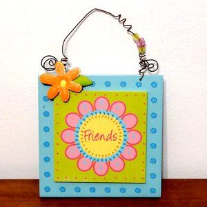 5x5 Friends Are Forever Wooden Wall Sign Plaque Bead Embellished, Friendship BFF